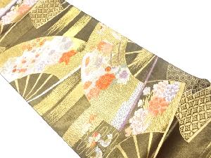 扇に草花・御所車・鴛鴦模様織出し袋帯